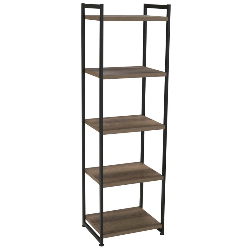 Household Essentials 5 Tier Storage Tower Metal Grey Shelf  Black Frame Ashwood