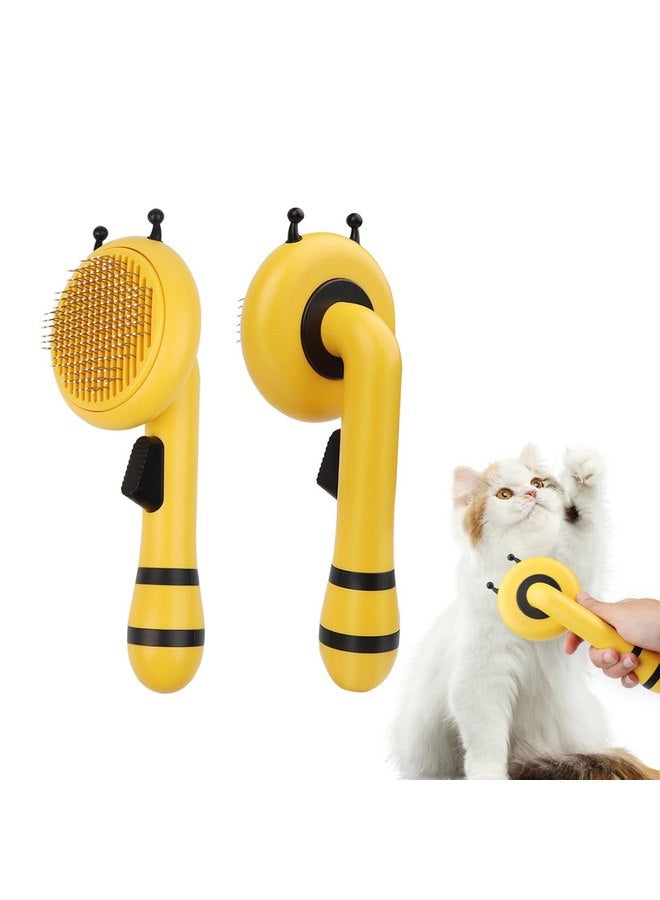 فرشاة كياكيا على شكل نحلة لتنظيف القطط ذاتي التنظيف - فرشاة إزالة الشعر بنقرة واحدة وتدليك ناعم، أداة قابلة للغسل لإزالة الشعر المتساقط للقطط والكلاب، مناسبة لجميع أنواع المعاطف، باللون الأصفر - Image 1