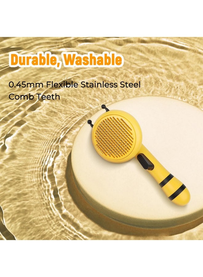 فرشاة كياكيا على شكل نحلة لتنظيف القطط ذاتي التنظيف - فرشاة إزالة الشعر بنقرة واحدة وتدليك ناعم، أداة قابلة للغسل لإزالة الشعر المتساقط للقطط والكلاب، مناسبة لجميع أنواع المعاطف، باللون الأصفر - Image 5