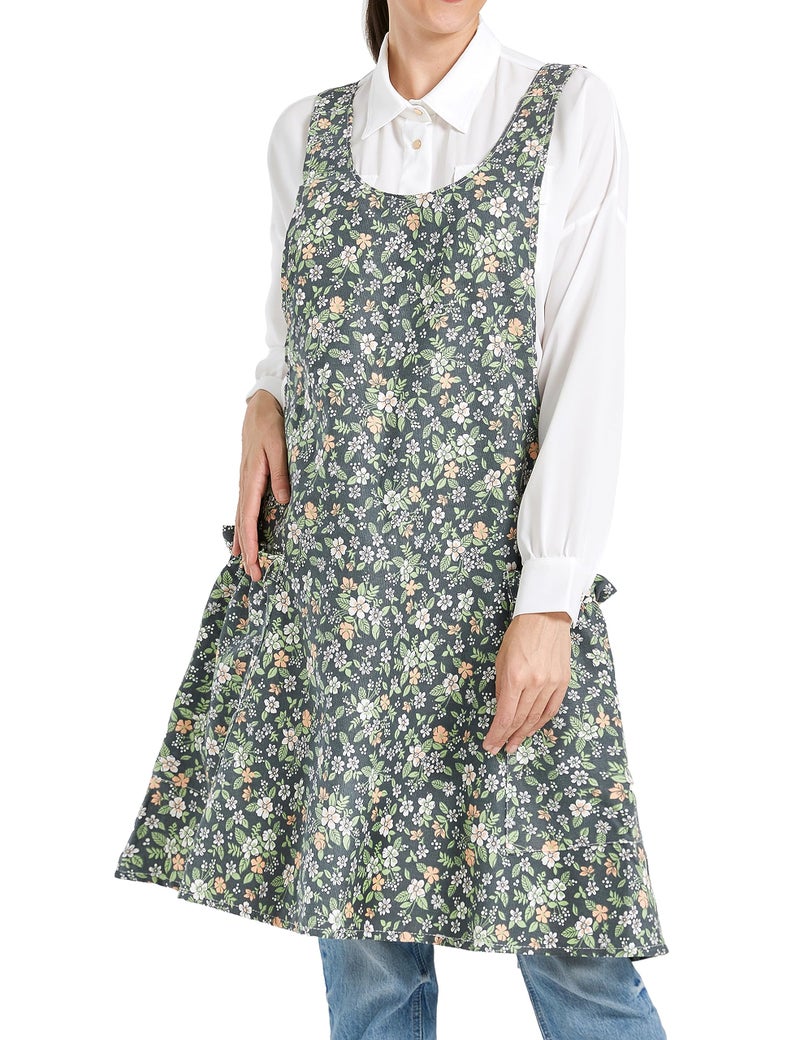 APRONNER Cozy Adjustable Cross Back Aprons for Women with Pockets Cotton Linen Cooking Kitchen Baking Pastoral Style
