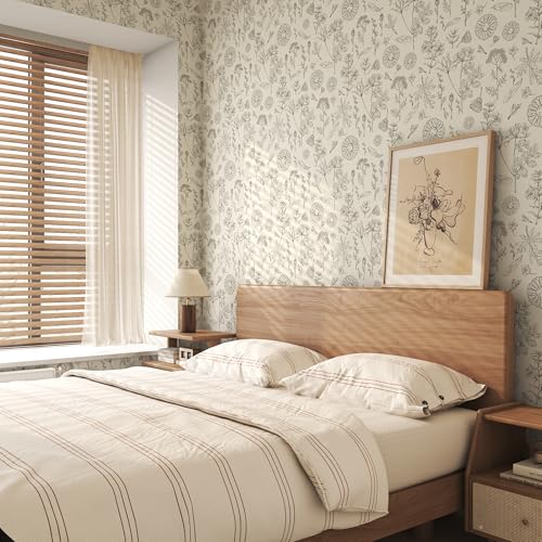 PeonyQueen Beige Floral Wallpaper Peel and Stick Wallpaper 173x393 Boho Contact Paper for Cabinets Self Adhesive Wall Paper for Bedroom Removable Waterproof Beige and Brown Flower Leaf Wallpapers - Image 3