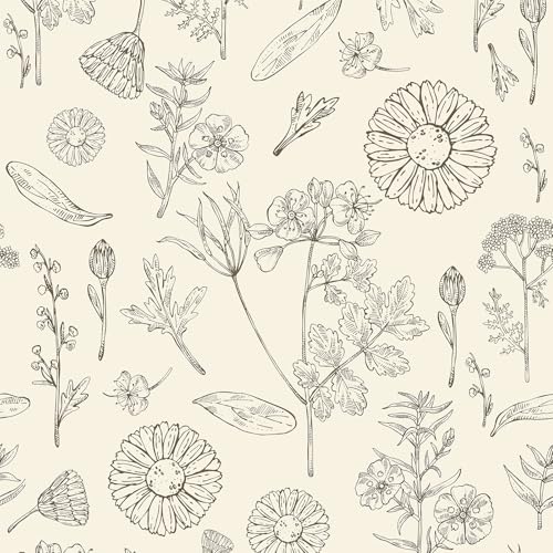 PeonyQueen Beige Floral Wallpaper Peel and Stick Wallpaper 173x393 Boho Contact Paper for Cabinets Self Adhesive Wall Paper for Bedroom Removable Waterproof Beige and Brown Flower Leaf Wallpapers - Image 1