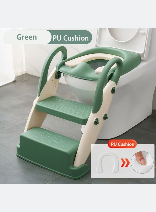 Arabest Potty Training Seat with Step Stool Ladder for Kids, Anti-Slip and Detachable Soft Pad, Toddler Toilet Training Seat with Safety Handles(Green) - Image 1