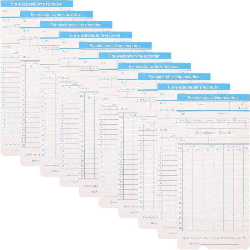 100 Sheets Double Sided Time Attendance Cards For Employee Punch Clock Payroll Recording - Image 2
