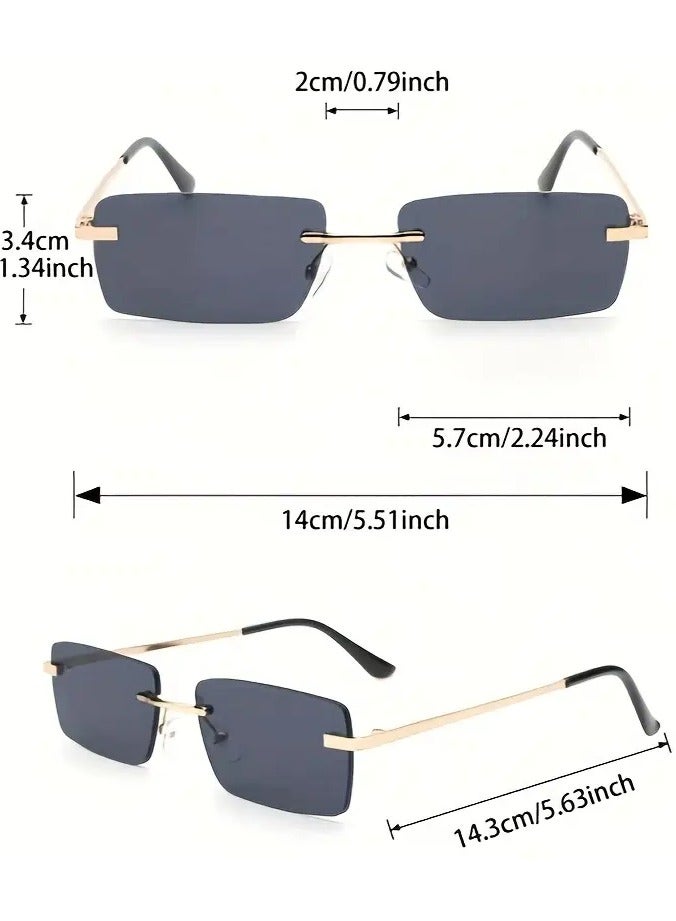 Retro Frameless Rectangular Fashion Glasses - Gradient Lenses, Metal Frames for Driving & Beach Trips, Stylish Outdoor Glasses - Image 3