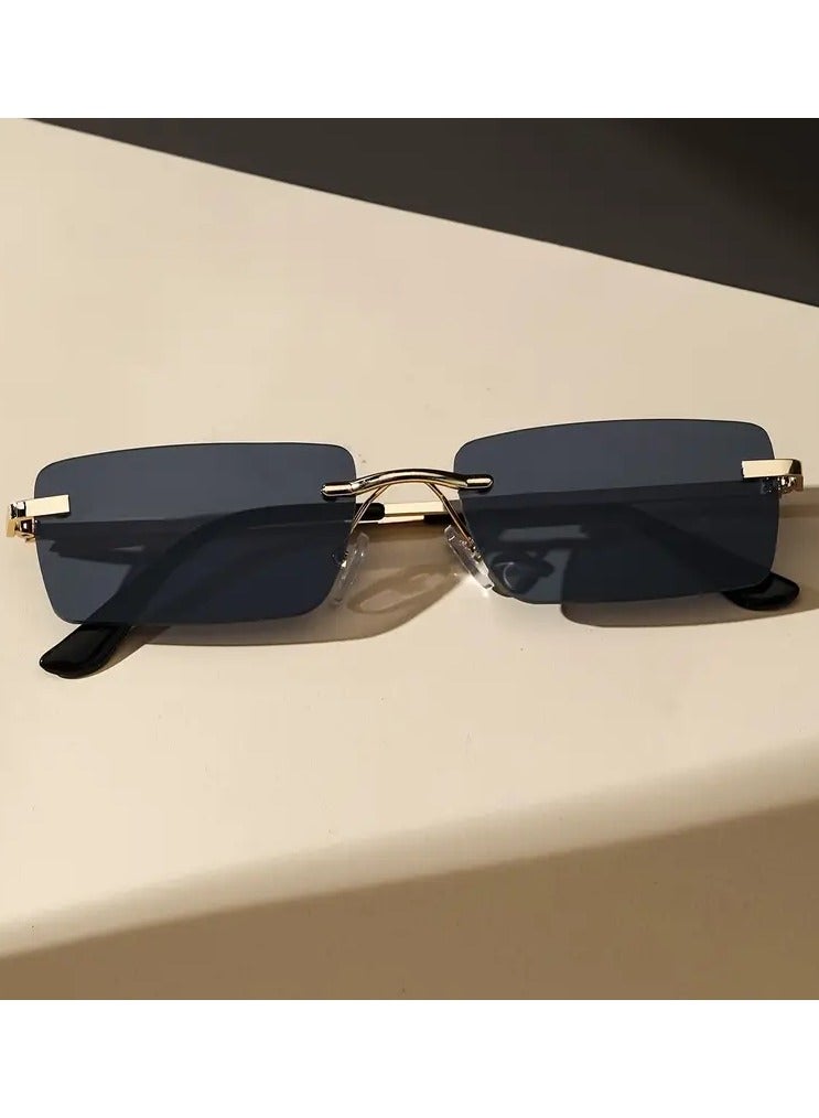 Retro Frameless Rectangular Fashion Glasses - Gradient Lenses, Metal Frames for Driving & Beach Trips, Stylish Outdoor Glasses - Image 2