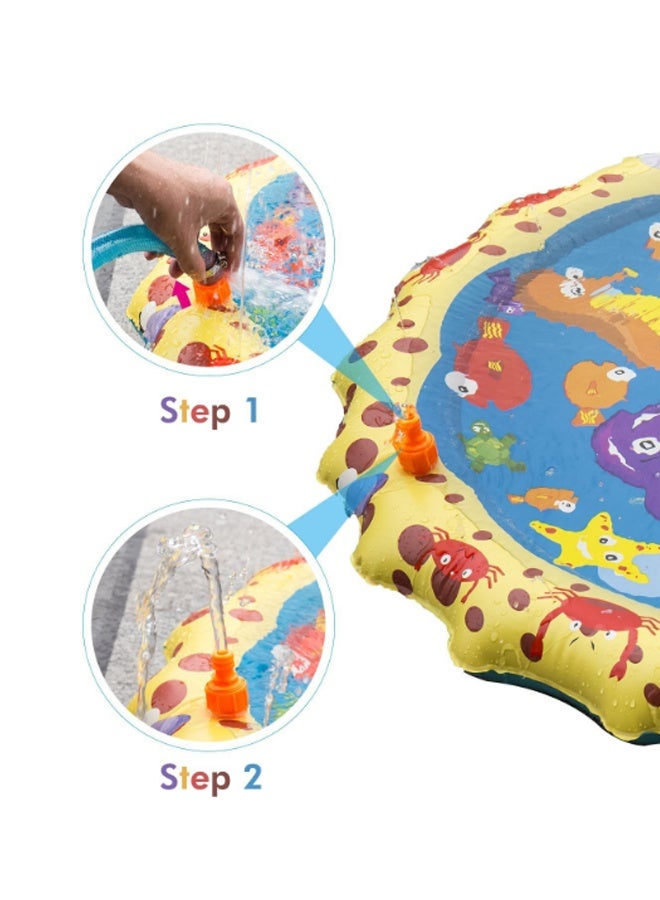 إيهوم وسادة سبلاش للكلاب والأطفال، حوض سباحة مضاد للانزلاق للكلاب الكبيرة، حصيرة لعب مائية سميكة متينة في الهواء الطلق، لعبة رش صيفي للفناء الخلفي (170 سم، أزرق) - Image 2