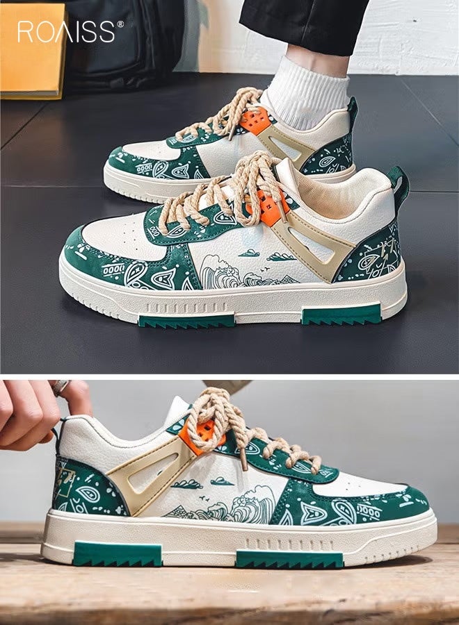 roaiss Men Stylish Sneakers, Low Top Lace up Board Shoes, Casual Versatile Sports Shoes for Men, Breathable Athletic Shoes with Non-slip Soles and Exquisite Patterns, Suitable for Daily Wear and Outdoor Activities - Image 3