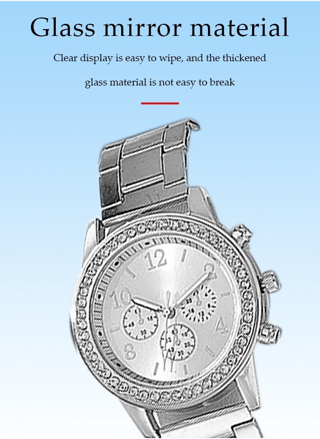 DUNISO 5 Pieces of Rhinestone Watch Set, Alloy Strap Luxury Fashion Watch Bracelet Set, Quartz Crystal Watch, Ring Necklace, Earring Bracelet, Diamond Decorative Design, Silver ﻿  - Image 5
