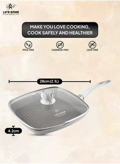Life Smile Granite Coated Non-Stick Grill Pan with Stay Cool Fixed Handle for Stove Tops, Square Big Grill Skillet Steak Pan for Indoor & Outdoor Gas Grill Camping & BBQ - 100% PFOA & PFAS Free  - Image 3