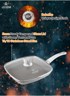 Life Smile Granite Coated Non-Stick Grill Pan with Stay Cool Fixed Handle for Stove Tops, Square Big Grill Skillet Steak Pan for Indoor & Outdoor Gas Grill Camping & BBQ - 100% PFOA & PFAS Free  - Image 5