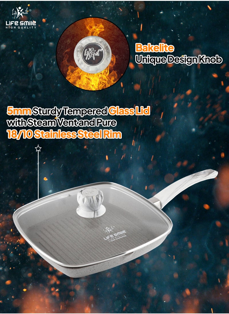 Life Smile Granite Coated Non-Stick Grill Pan with Stay Cool Fixed Handle for Stove Tops, Square Big Grill Skillet Steak Pan for Indoor & Outdoor Gas Grill Camping & BBQ - 100% PFOA & PFAS Free  - Image 5