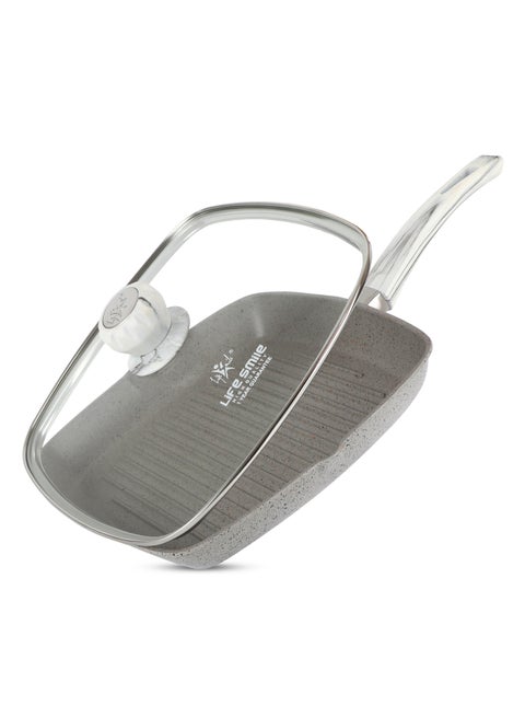 Granite Coated Non-Stick Grill Pan with Stay Cool Fixed Handle for Stove Tops, Square Big Grill Skillet Steak Pan for Indoor & Outdoor Gas Grill Camping & BBQ - 100% PFOA & PFAS Free