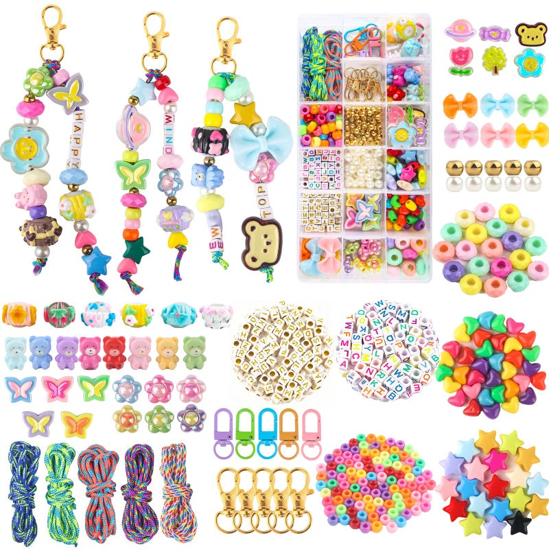 Ecoofor 487 PCS Beaded Keychain Making Kit, Acrylic Letter Beads with Heart, Star & Flower Charms for DIY Jewelry, Bag Accessories & Crafts for Women - Image 1