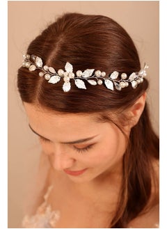 BERYUAN Wedding Leaf Pearls Hair Vine Pearls Bridal Hair Piece Leaves Pearls Wedding Hair Accessories Handmade Bride Headpiece For Wedding Women And Girls (Silver)  - Image 2