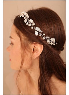 BERYUAN Wedding Leaf Pearls Hair Vine Pearls Bridal Hair Piece Leaves Pearls Wedding Hair Accessories Handmade Bride Headpiece For Wedding Women And Girls (Silver)  - Image 1