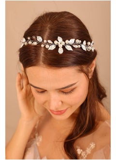 BERYUAN Wedding Leaf Pearls Hair Vine Pearls Bridal Hair Piece Leaves Pearls Wedding Hair Accessories Handmade Bride Headpiece For Wedding Women And Girls (Silver)  - Image 3