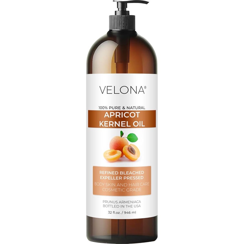 velona Apricot Kernel Oil 32 Fl Oz  100 Pure and Natural Carrier Oil  Refined Expeller Pressed  Hair Body and Skin Care  Use Today  Enjoy Results