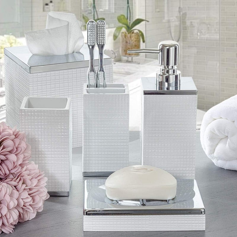 Creative Scents Estella White Liquid Soap Dispenser for Bathroom - Decorative Hand Lotion Dispenser with Strong Pump for Vanity Countertop, Holds 8 Oz. - Image 2