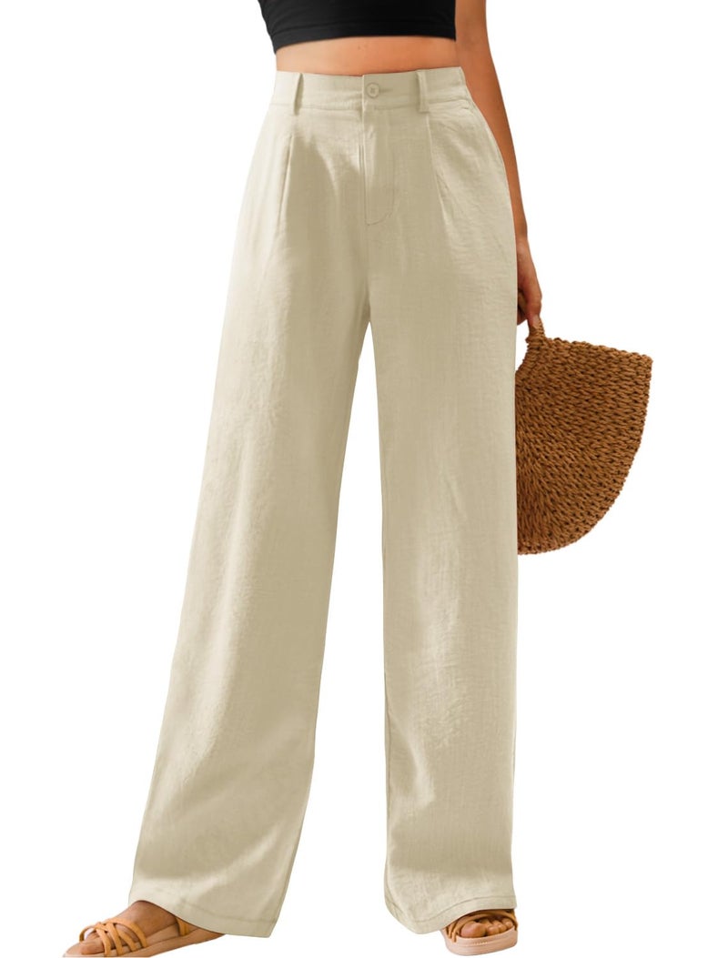 Feiersi Womens Casual Wide Leg Pants High Waisted Button Down Straight Long Trousers Palazzo Pants(Light Khaki,Small) - Image 1
