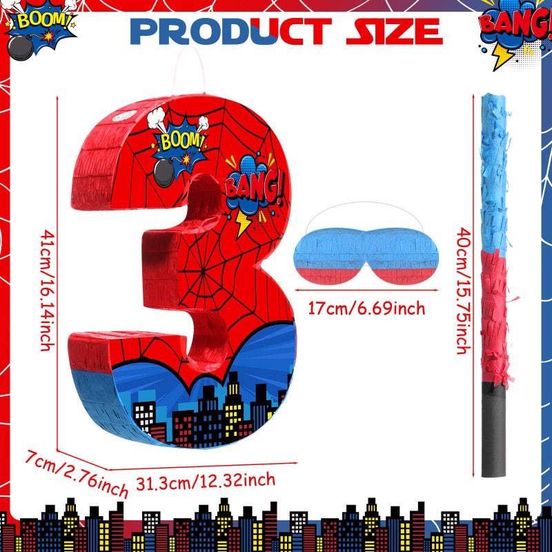 Capoda Number 3 Spider PiÃ±ata Bundle with Blindfold and Bat Spider Birthday Party PiÃ±ata for Birthday Party Decoration, 16.14 x 12.32 x 2.76 Inch - Image 2