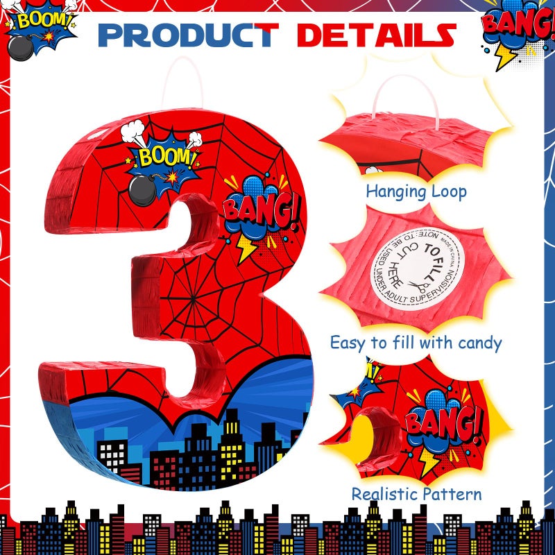 Capoda Number 3 Spider PiÃ±ata Bundle with Blindfold and Bat Spider Birthday Party PiÃ±ata for Birthday Party Decoration, 16.14 x 12.32 x 2.76 Inch - Image 3