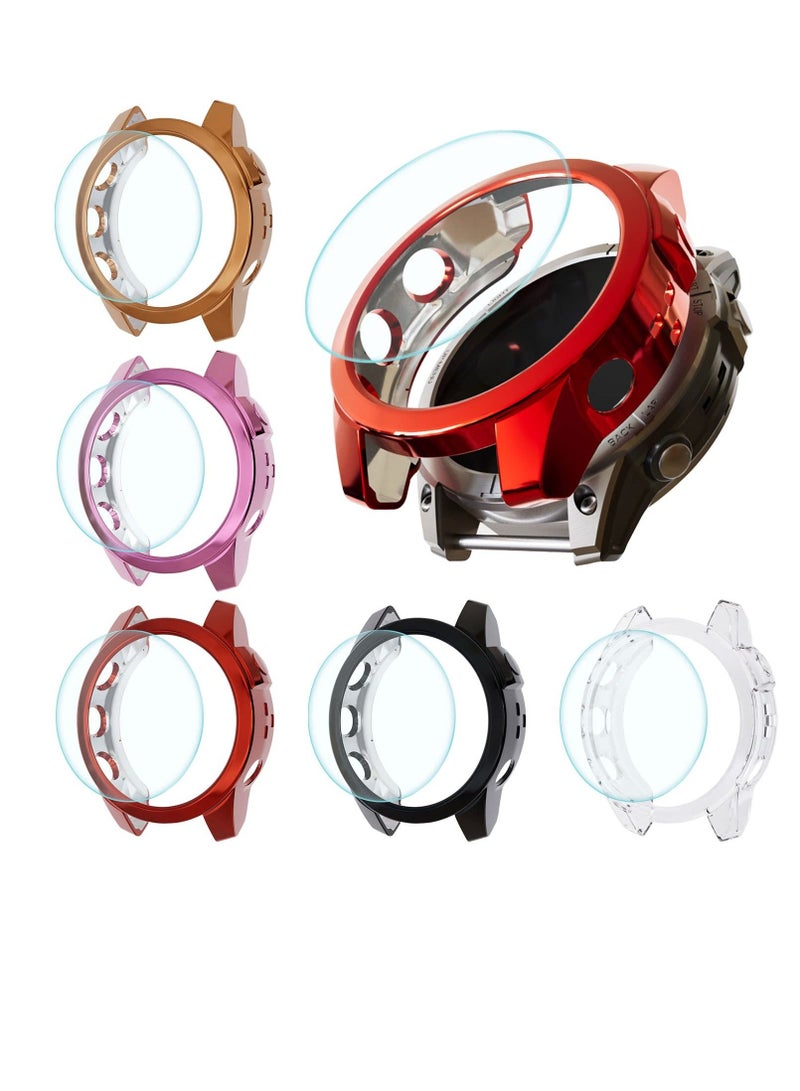 5+5 Pack Fenix 7 Screen Protector and Case Anti-Fog Tempered Glass Film and Soft TPU Bumper Watterproof Compatible for Garmin Fenix 7/7 Solar 7 Sapphire Solar Sapphire Solar Smart Watch 47MM - Image 1