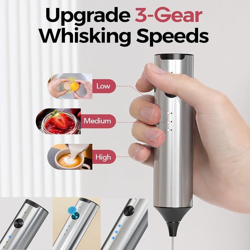 MITCMOLARD Milk Frother Handheld, Milk Frother, Coffee Mixer, Electric Coffee Whisk, Coffee Frother Rechargeable, Coffee Foam Blender with 3 Speeds Electric Stirrers for Latte Cappuccino Mixer - Image 3