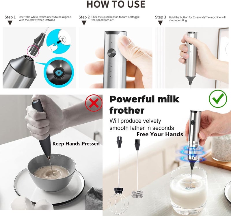 MITCMOLARD Milk Frother Handheld, Milk Frother, Coffee Mixer, Electric Coffee Whisk, Coffee Frother Rechargeable, Coffee Foam Blender with 3 Speeds Electric Stirrers for Latte Cappuccino Mixer - Image 5