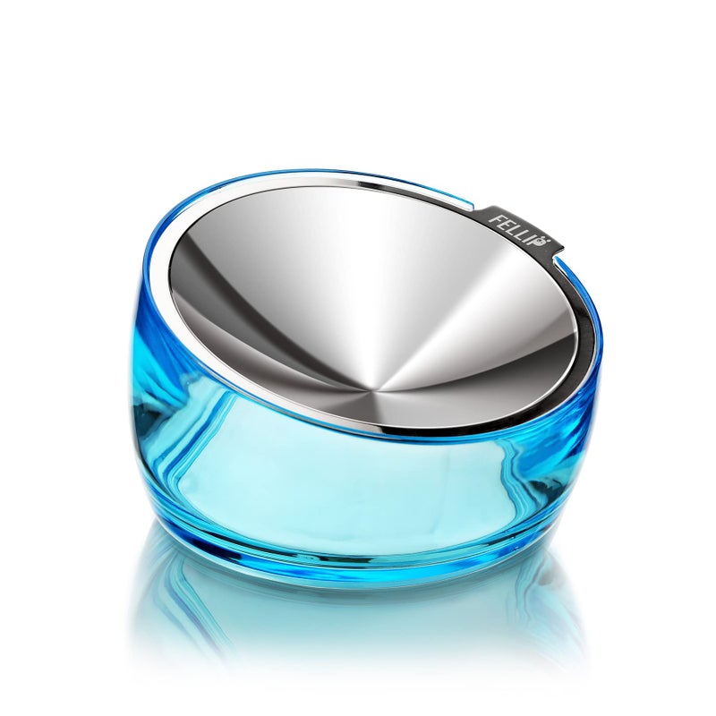 Felli Oblik Elevated Cat Bowl Removable Stainless Steel Wide Dish for Dry Wet Food Feeding & Dishwasher Clean, Slanted Whisker Fatigue Friendly Metal Plate + Acrylic Base Non Slip (0.5Cup Sapphire) - Image 1