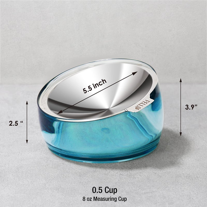 Felli Oblik Elevated Cat Bowl Removable Stainless Steel Wide Dish for Dry Wet Food Feeding & Dishwasher Clean, Slanted Whisker Fatigue Friendly Metal Plate + Acrylic Base Non Slip (0.5Cup Sapphire) - Image 5