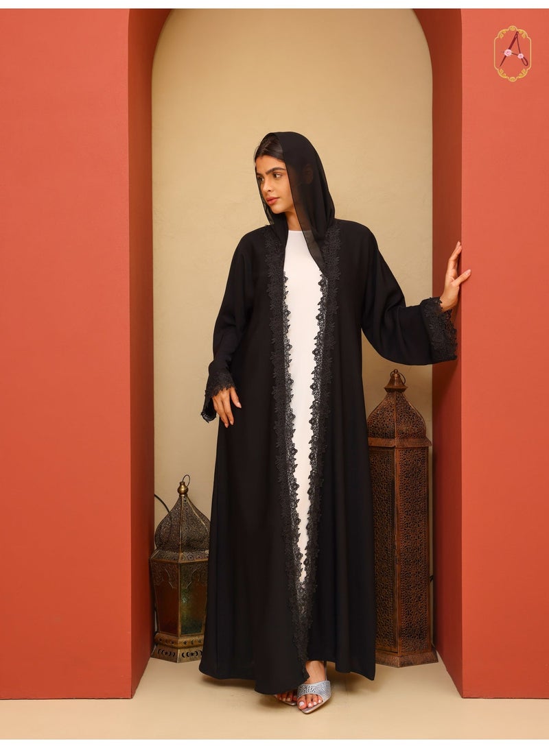 Black Abaya for Women | Lace Detail Premium Modest Islamic Dress | Elegant Luxury Abaya - Image 1