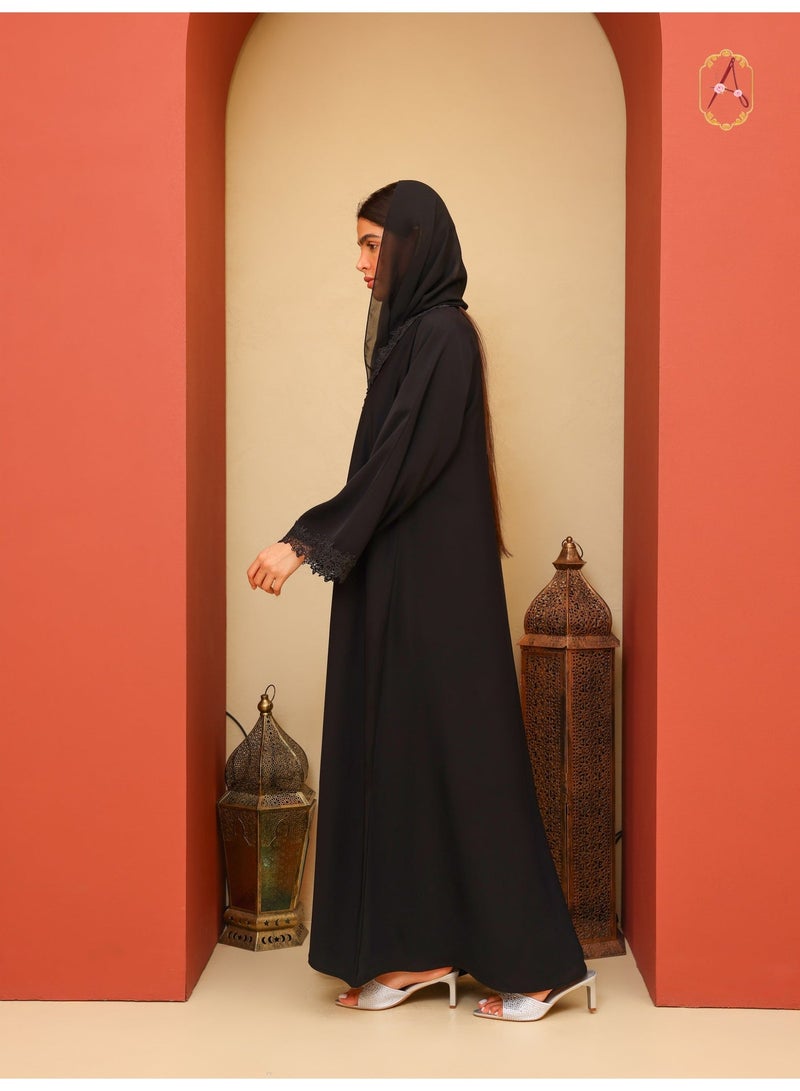 Black Abaya for Women | Lace Detail Premium Modest Islamic Dress | Elegant Luxury Abaya - Image 2