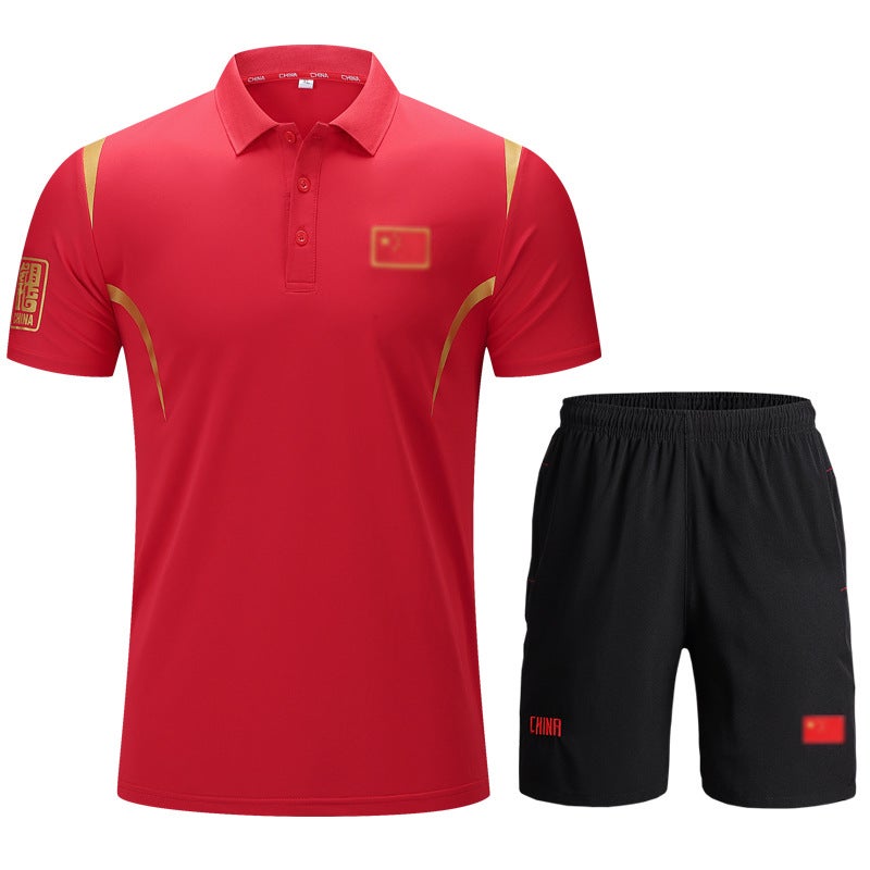 Chinese National Team Sports T-Shirt Football Referee Quick-Drying Short-Sleeved Martial Arts Taekwondo Swimming Coach Polo Shirt - Image 1