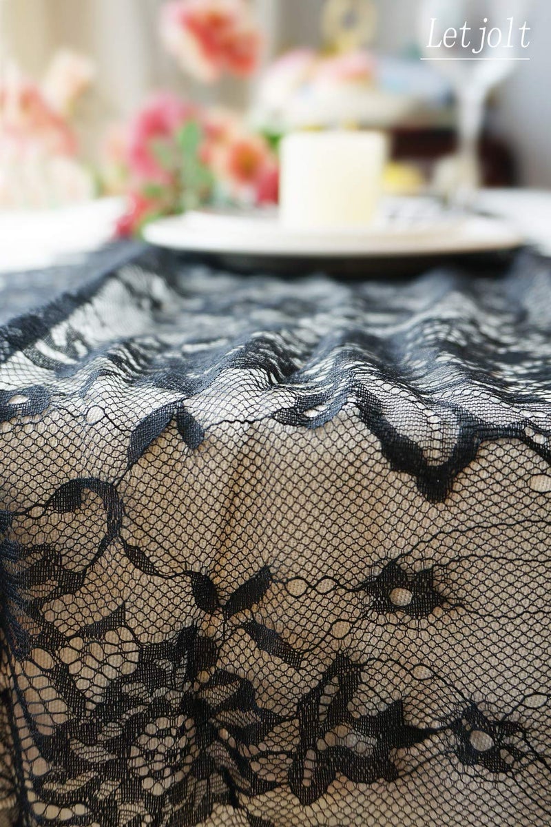 Letjolt 14 x 120 Inches Black Lace Table Runner Decoration Anniversary Embroidered Doilies Party Supplies Vintage Lace Centerpiece Theme for Boho Wedding Bridal Baby Shower Decorations - Image 4