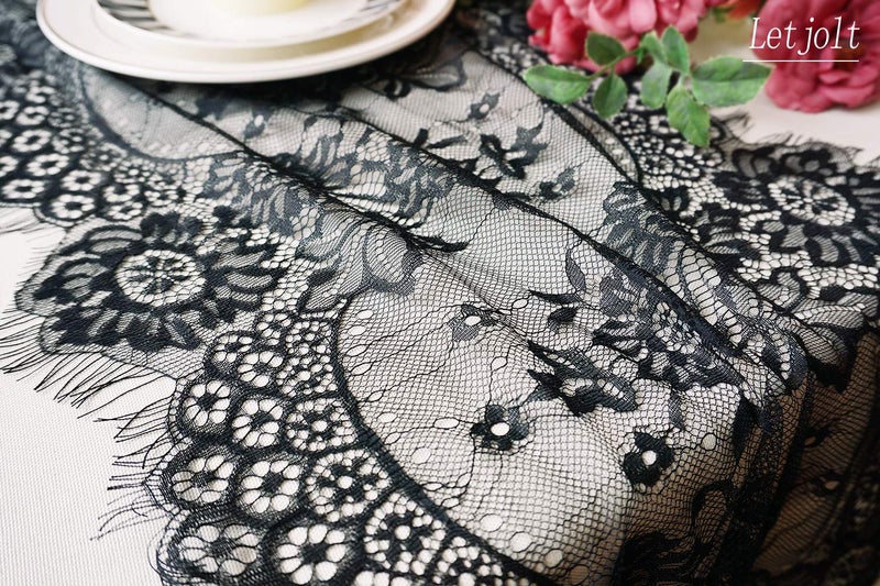 Letjolt 14 x 120 Inches Black Lace Table Runner Decoration Anniversary Embroidered Doilies Party Supplies Vintage Lace Centerpiece Theme for Boho Wedding Bridal Baby Shower Decorations - Image 5