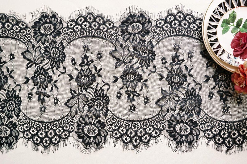 Letjolt 14 x 120 Inches Black Lace Table Runner Decoration Anniversary Embroidered Doilies Party Supplies Vintage Lace Centerpiece Theme for Boho Wedding Bridal Baby Shower Decorations - Image 3