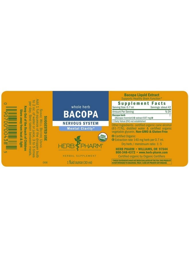 Herb Pharm Certified Organic Bacopa Liquid Extract for Brain Support - 4 Ounce - Image 2