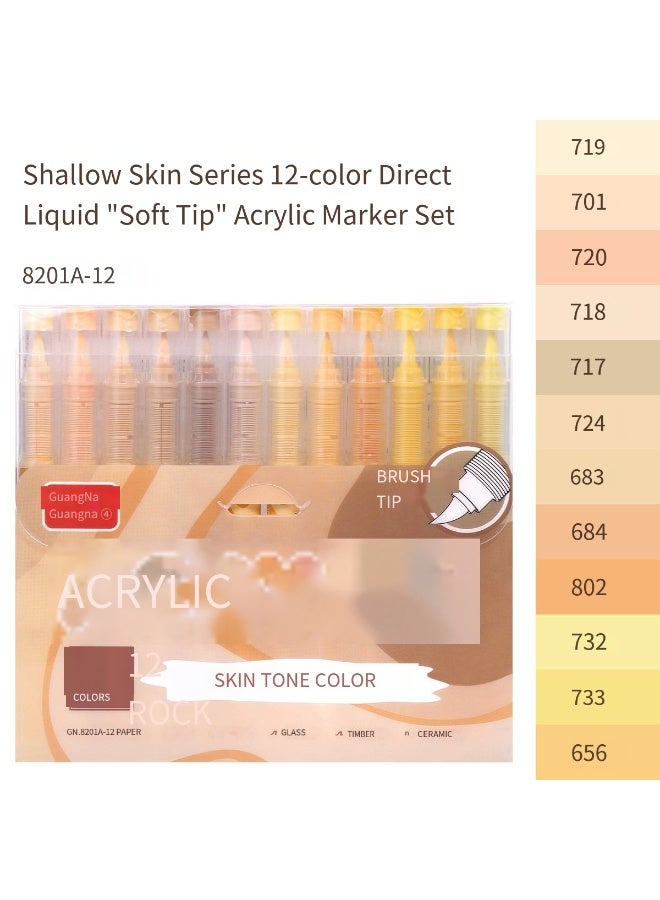 Guangna 12 Skin Tone Acrylic Paint Markers, Red Brown Brush Tip Acrylic Paint Pens for Pumpkin Paint, Rock Painting, Wood, Glass, Paper, Coloring Book, Ceramic, Canvas, DIY Crafts, Water-Based Ink - Image 1