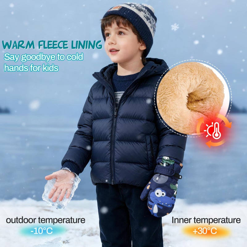 American Trends Toddler Winter Mittens Waterproof Boy Ski Gloves Warm Fleece Snow Mitten for Baby Boy Girl Cold Weather Navy Green S(Fits 2-4 years) - Image 2