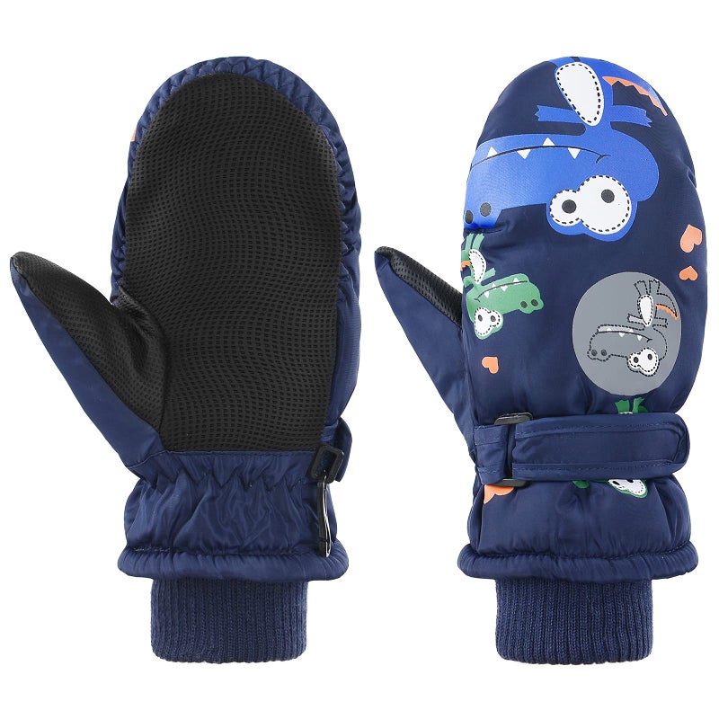 American Trends Toddler Winter Mittens Waterproof Boy Ski Gloves Warm Fleece Snow Mitten for Baby Boy Girl Cold Weather Navy Green S(Fits 2-4 years) - Image 1
