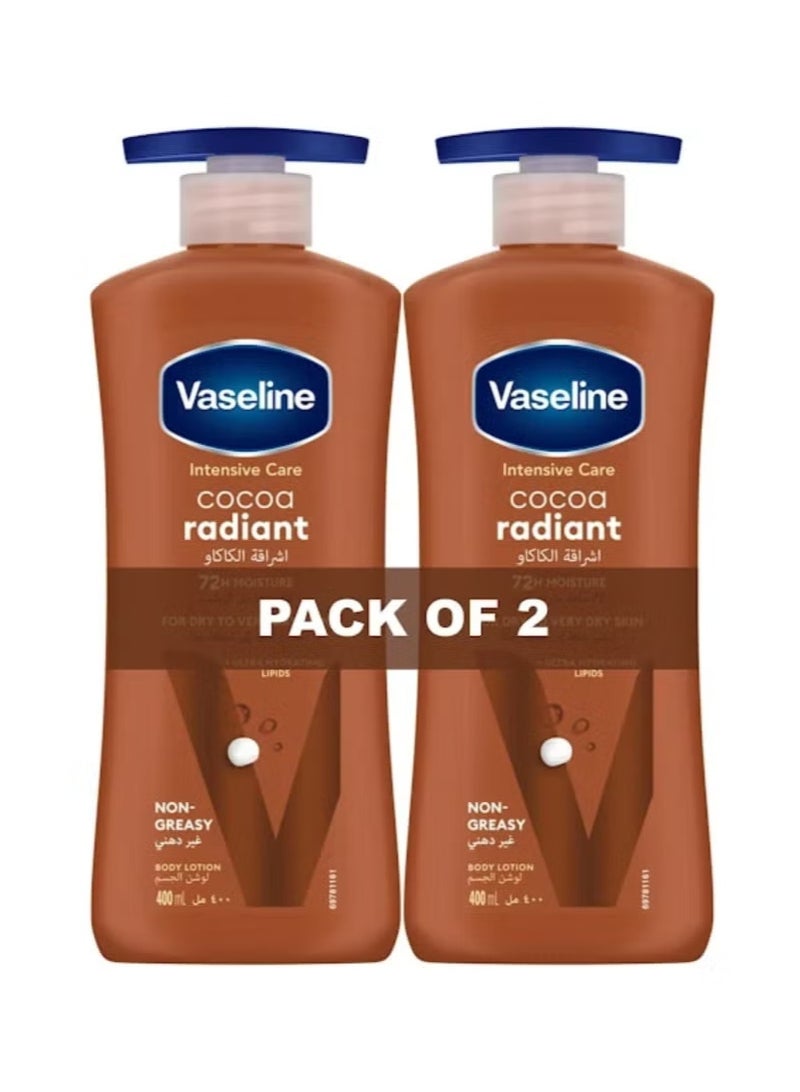 Vaseline Intensive Care Body Lotion Cocoa Radiant, 72hr Moisturising 400ml Pack Of 2 - Image 1
