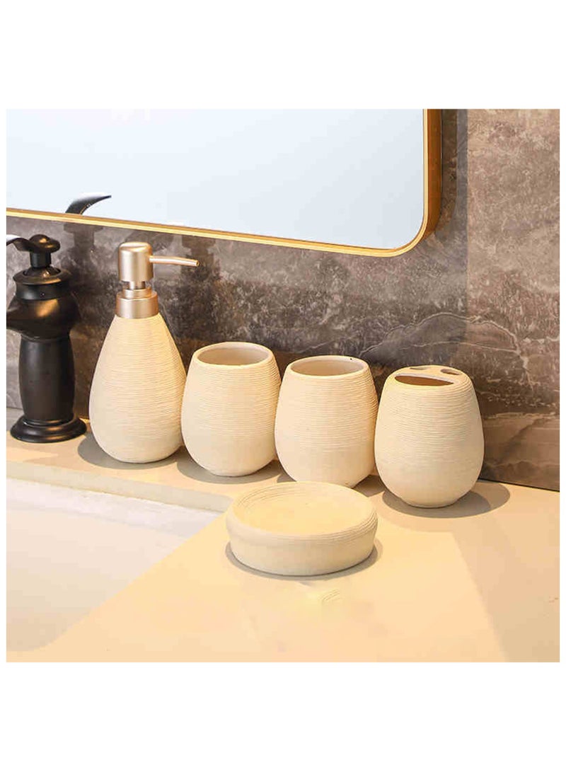 JiFENG 5pcs Bathroom Accessories Set Ceramic Soap Dispenser, Soap Dish,Toothbrush Holder and  2 Cups,Modern Countertop Sink Decor - Image 1