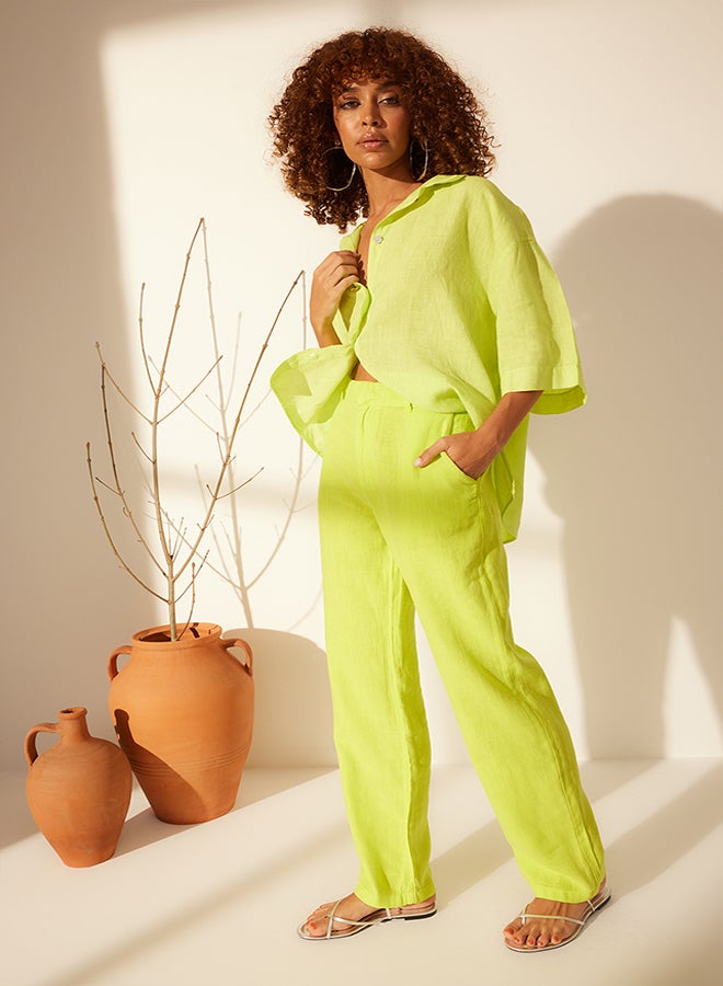 trendyol Yellow 100% Linen High Waist Wide Leg Trousers TWOSS24JE00246 - Image 1