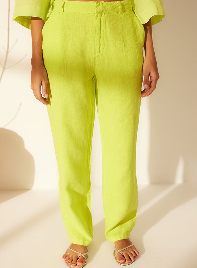 trendyol Yellow 100% Linen High Waist Wide Leg Trousers TWOSS24JE00246 - Image 3