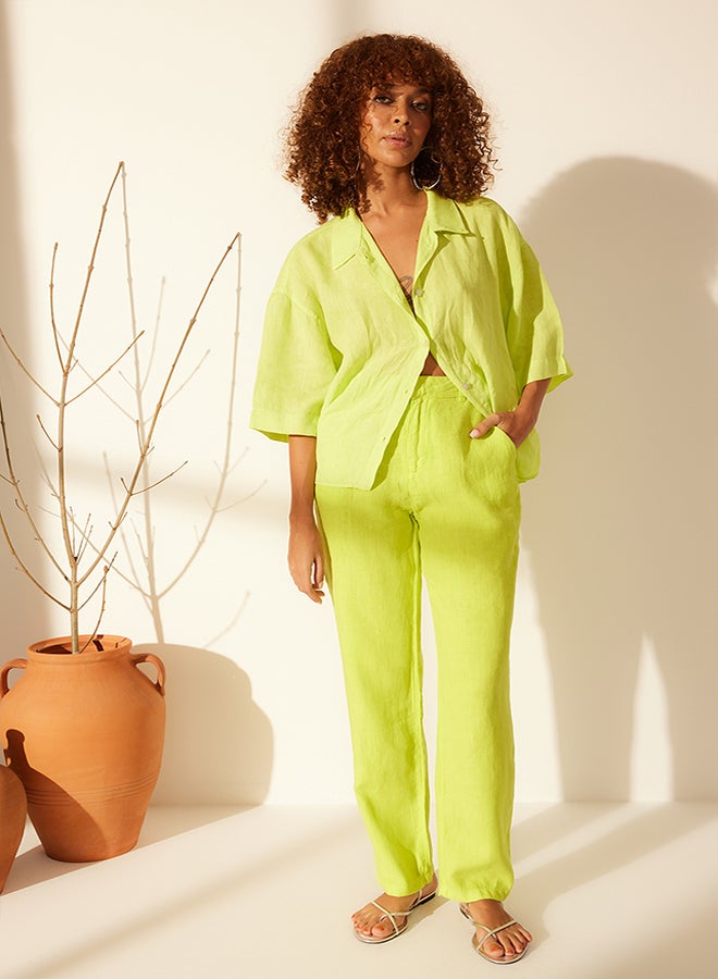 trendyol Yellow 100% Linen High Waist Wide Leg Trousers TWOSS24JE00246 - Image 5