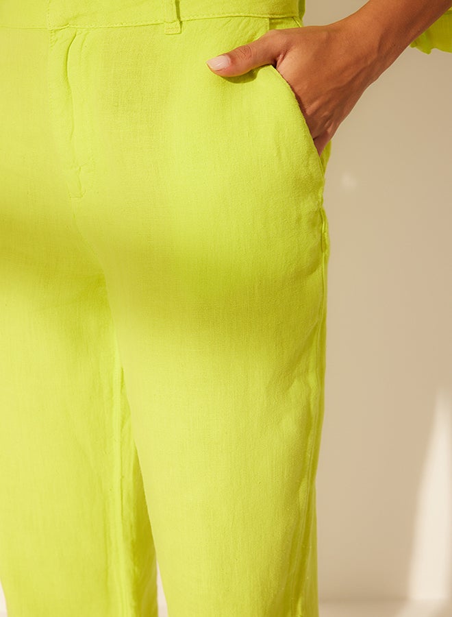 trendyol Yellow 100% Linen High Waist Wide Leg Trousers TWOSS24JE00246 - Image 4