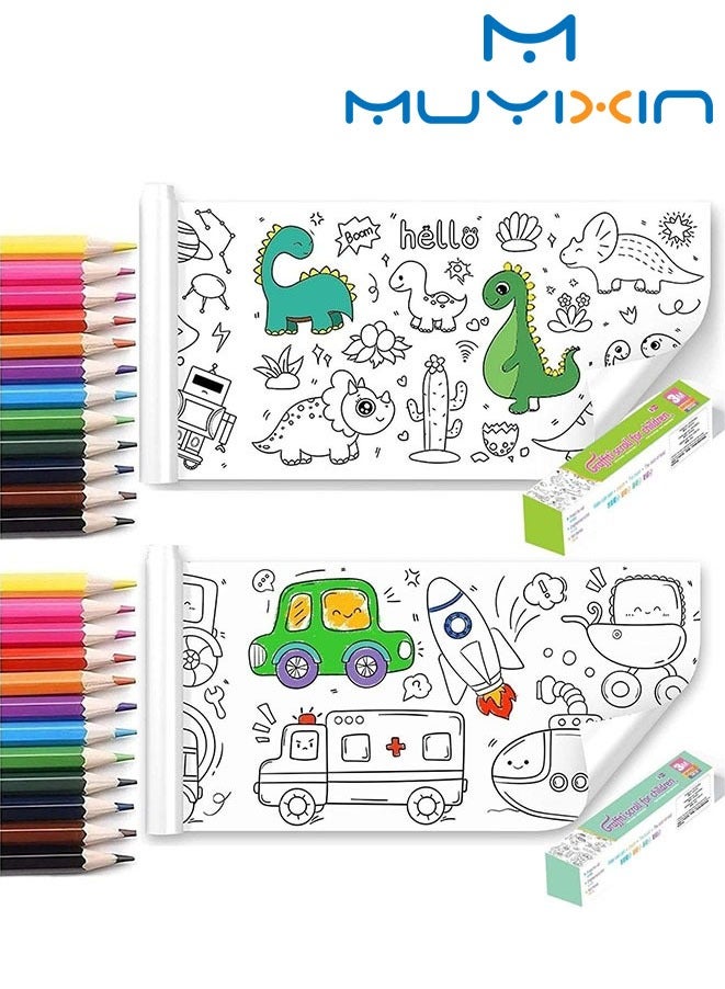 Muyixin قطعتان من ورق التلوين لرسم الأطفال مع 24 قلمًا ملونًا - Image 1