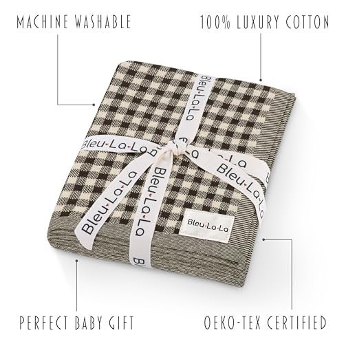 Bleu La La Checkered Baby Blanket for Baby Boys & Girls - 100% Soft Fine Cotton Quilt Receiving Swaddle Stroller Nursery Bed Blanket Unisex Gender Neutral for Newborns Toddlers (Plaid - Mocha) - Image 3