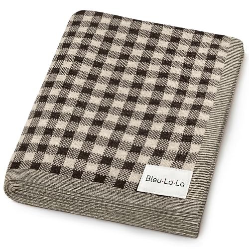 Bleu La La Checkered Baby Blanket for Baby Boys & Girls - 100% Soft Fine Cotton Quilt Receiving Swaddle Stroller Nursery Bed Blanket Unisex Gender Neutral for Newborns Toddlers (Plaid - Mocha) - Image 1